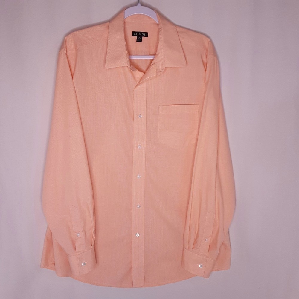 💎George Mens Button Up Shirt Orange Micro Plaids Size Large 42/44